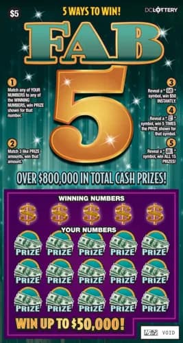 Fab 5 scratch-off ticket