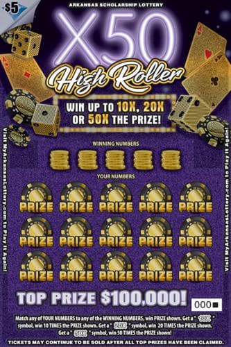 X50 High Roller scratch-off ticket