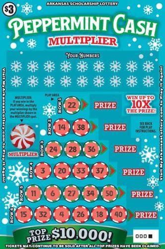 Peppermint Cash Multiplier scratch-off ticket