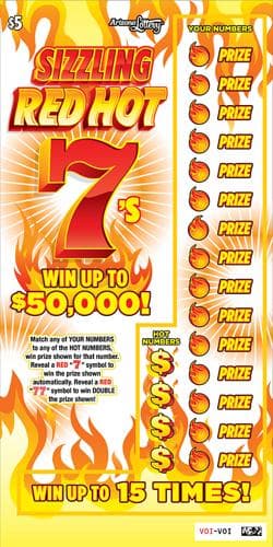 Sizzling Red Hot 7's scratch-off ticket