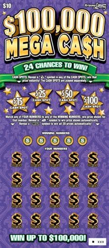 $100,000 Mega Cash scratch-off ticket