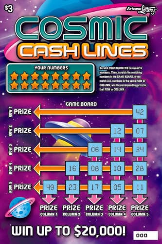 Cosmic Cash Lines scratch-off ticket