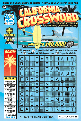 California Crossword scratch-off ticket