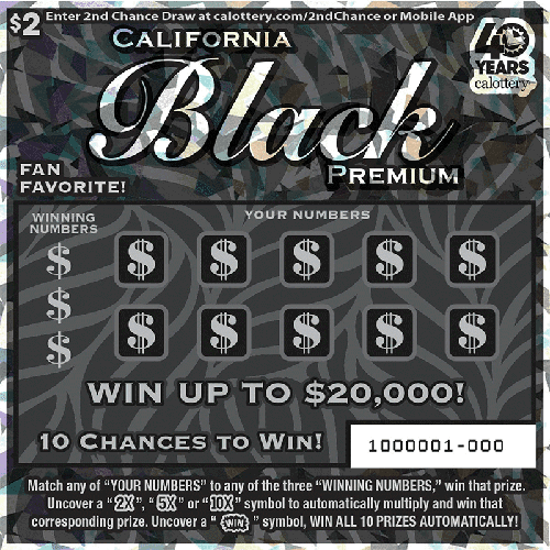 California Black Premium scratch-off ticket