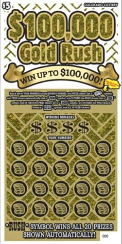 $100,000 Gold Rush scratch-off ticket