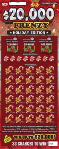 $20,000 FRENZY Holiday Edition scratch-off ticket