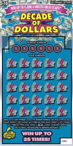 Decade of Dollars scratch-off ticket