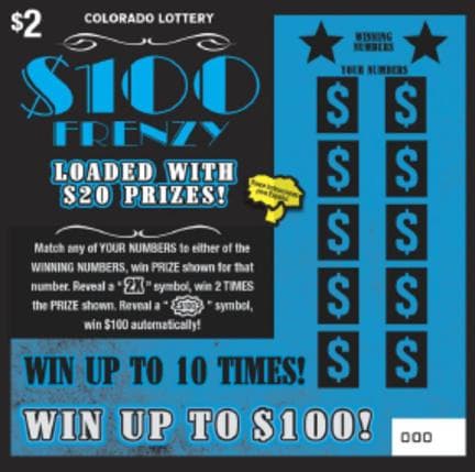 $100 Frenzy scratch-off ticket
