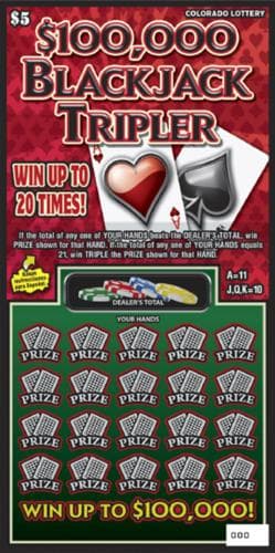 $100,000 Blackjack Tripler scratch-off ticket