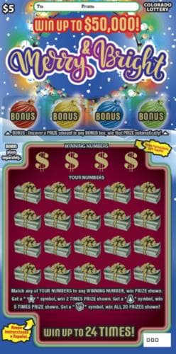 MERRY AND BRIGHT scratch-off ticket