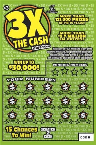 3X The Cash 12th Edition scratch-off ticket