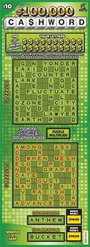 $100,000 CA$HWORD scratch-off ticket