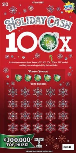 Holiday Cash 100X scratch-off ticket