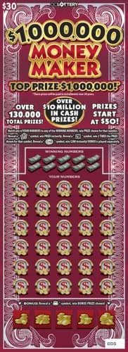 $1,000,000 Money Maker scratch-off ticket