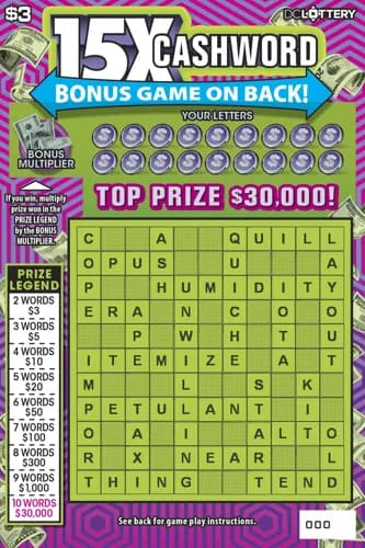 15X Cashword scratch-off ticket