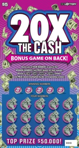 20X the Cash scratch-off ticket