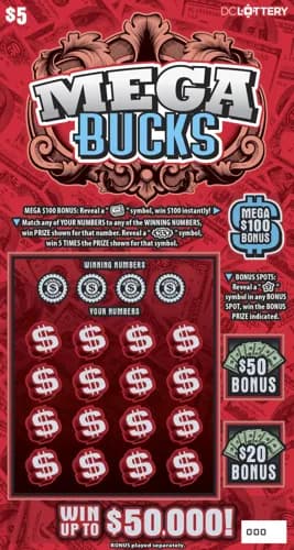 Mega Bucks scratch-off ticket