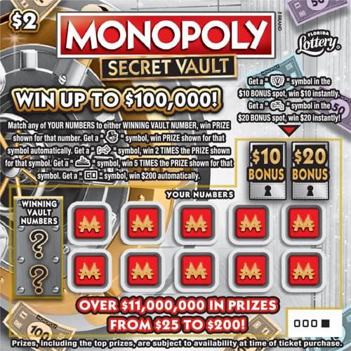 MONOPOLY™ SECRET VAULT scratch-off ticket