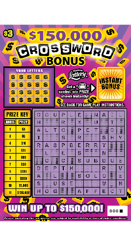 $150,000 CROSSWORD BONUS scratch-off ticket