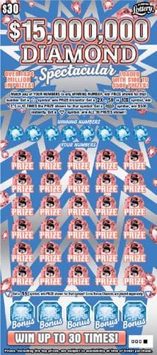 $15,000,000 DIAMOND SPECTACULAR scratch-off ticket