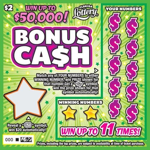 BONUS CASH scratch-off ticket