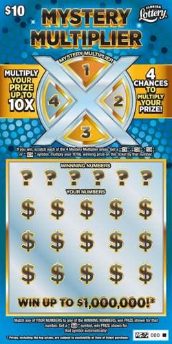 MYSTERY MULTIPLIER scratch-off ticket