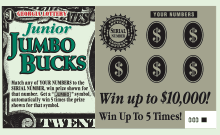 Junior JUMBO BUCKS scratch-off ticket