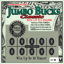 JUMBO BUCKS Classic scratch-off ticket