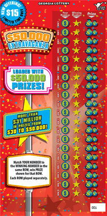$50,000 EXTRAVAGANZA scratch-off ticket