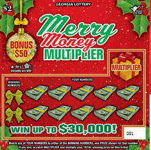 Merry Money MULTIPLIER scratch-off ticket