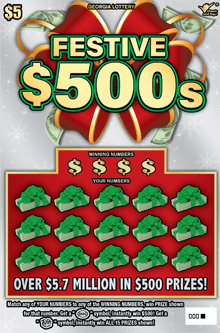 FESTIVE $500s scratch-off ticket