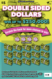 DOUBLE SIDED DOLLARS scratch-off ticket