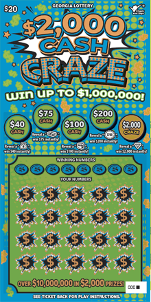$2,000 CASH CRAZE scratch-off ticket