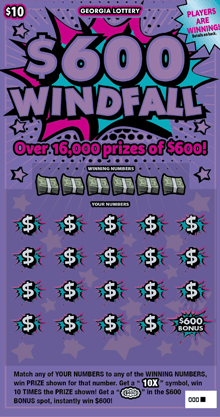 $600 WINDFALL scratch-off ticket