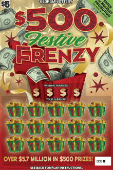 $500 Festive FRENZY scratch-off ticket