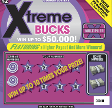 Xtreme BUCKS scratch-off ticket