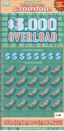 $3,000 OVERLOAD scratch-off ticket