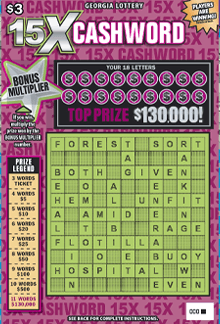 15X CASHWORD scratch-off ticket