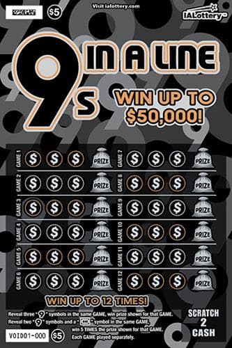 9s In A Line scratch-off ticket