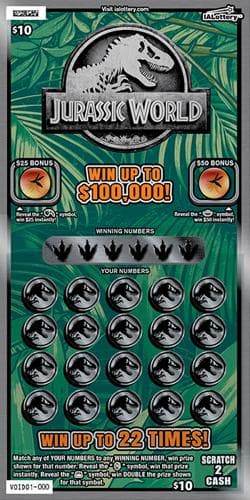 JURASSIC WORLD scratch-off ticket