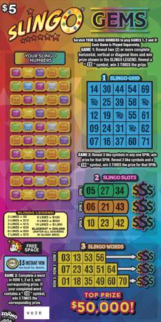 Slingo Gems scratch-off ticket