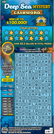 Deep Sea Mystery Cashword scratch-off ticket