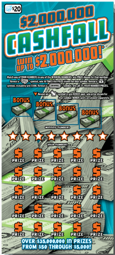 $2,000,000 Cashfall Logo scratch-off ticket