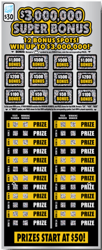 $3,000,000 Super Bonus scratch-off ticket