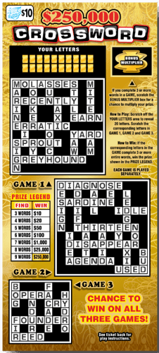 $250k Crossword scratch-off ticket