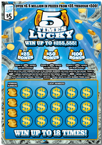 5 Times Lucky scratch-off ticket