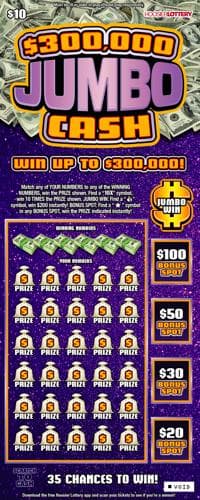$300,000 JUMBO CASH scratch-off ticket