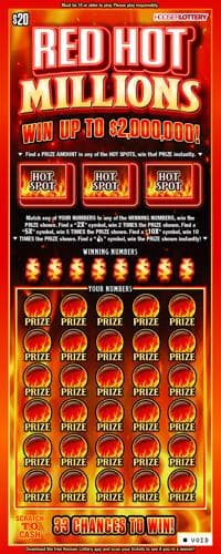 RED HOT MILLIONS scratch-off ticket