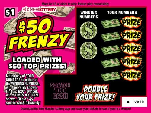 $50 FRENZY scratch-off ticket