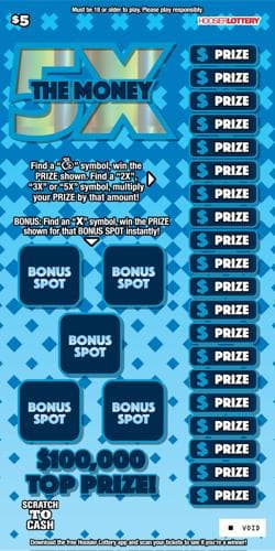5X THE MONEY scratch-off ticket